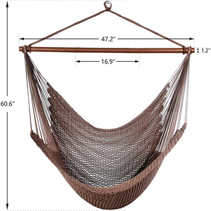 স্টিল স্প্রেডার বার সহ বড় হ্যামক চেয়ার ক্যারিবিয়ান হ্যামক সুইং চেয়ার, হ্যামক চেয়ার আউটডোর ইনডোর, 330 এলবিএস ওজন ক্ষমতা, বাদামী