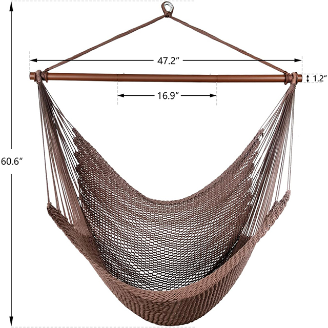 Grote hangstoel met stalen spreidstang Caribische hangmatschommelstoel, hangstoel buiten binnen, 330 LBS gewichtscapaciteit,bruin