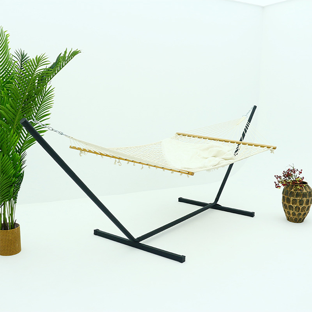 Hamaca tradicional doble de cuerda de algod&oacute;n tejida a mano para exteriores con cadenas de extensi&oacute;n gratuitas, tiene capacidad para dos personas con una capacidad de peso de 440 libras